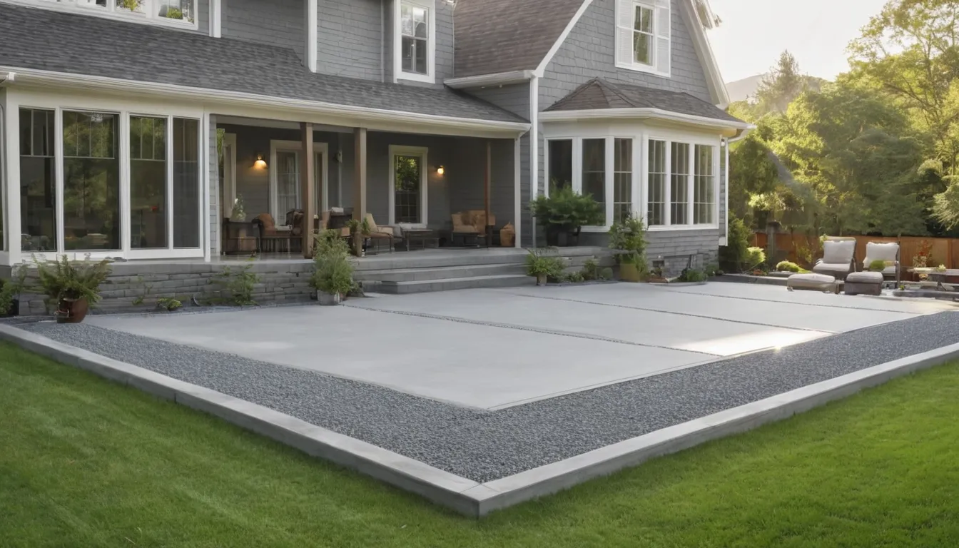 A newly poured concrete patio behind a colonial home in the Baltimore area, with a smooth finish and gentle slope