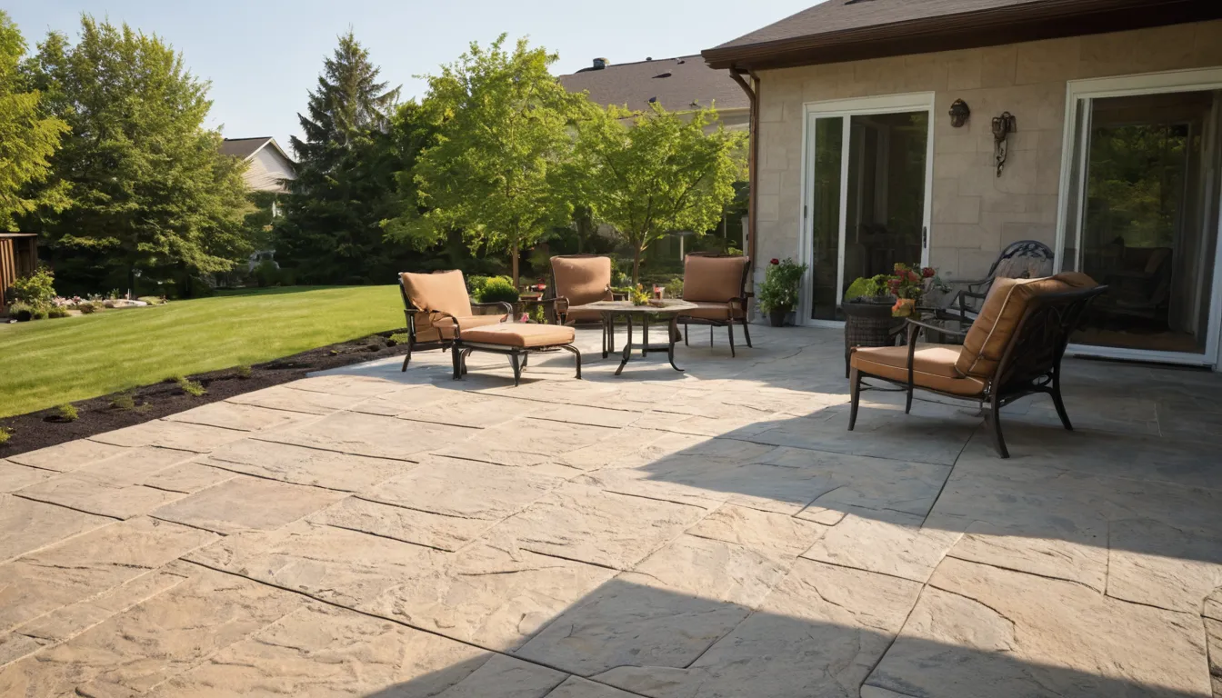 A stamped concrete patio behind a home in the Baltimore area